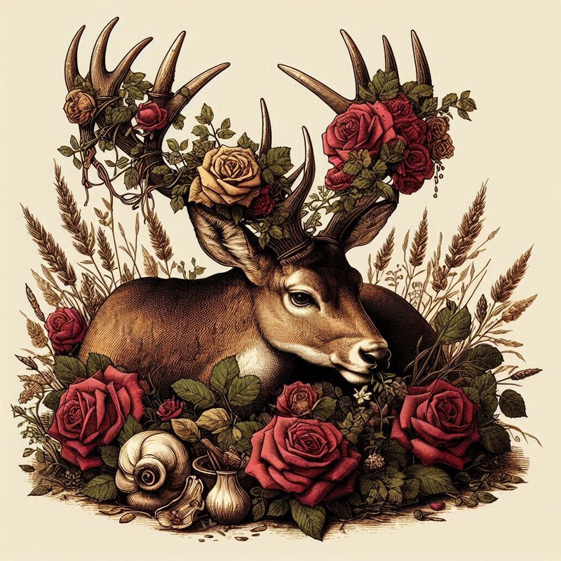 Botanical deer illustration — the spirit of Briar Rose