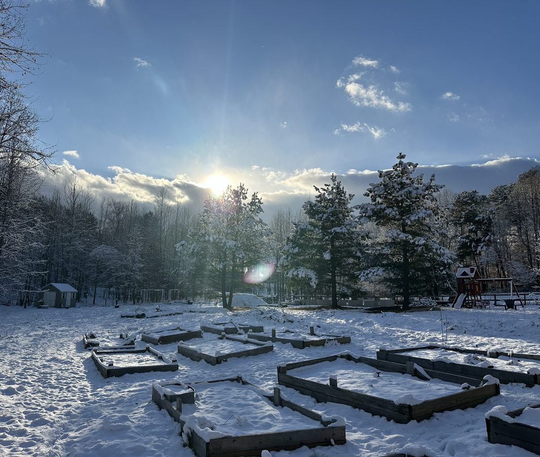 Raised beds under snow — Meetwe Farms in winter